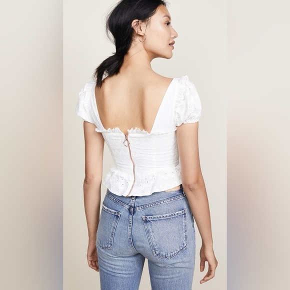 FOR LOVE AND LEMONS Charlotte Eyelet Lace Up Blouse In White - Picture 7 of 12